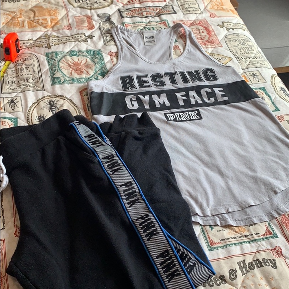 Vs pink sweats, tank& pj pants sz small